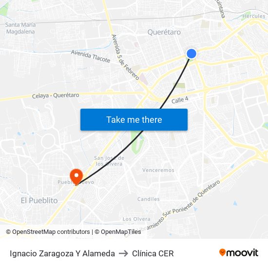 Ignacio Zaragoza Y Alameda to Clínica CER map