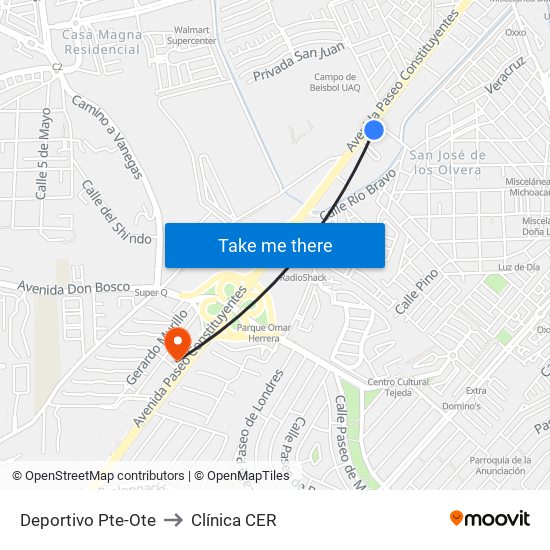 Deportivo Pte-Ote to Clínica CER map