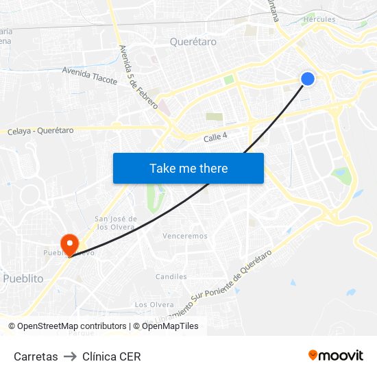 Carretas to Clínica CER map