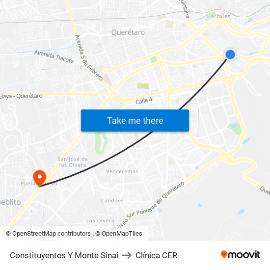 Constituyentes Y Monte Sinai to Clínica CER map