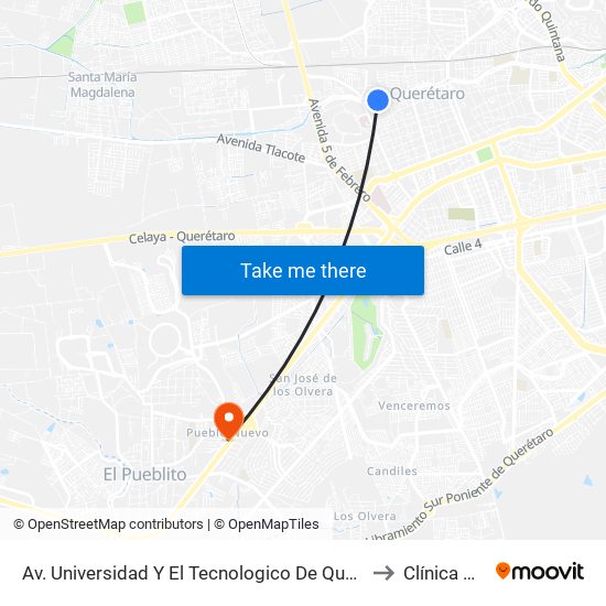 Av. Universidad Y El Tecnologico De Queretaro to Clínica CER map