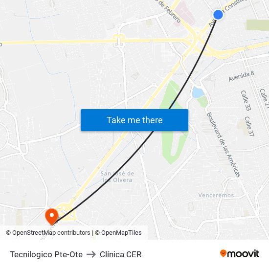 Tecnilogico Pte-Ote to Clínica CER map