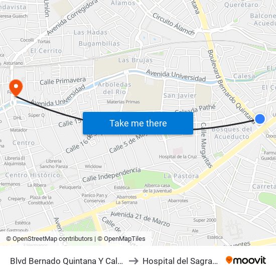 Blvd Bernado Quintana Y Calz De Los Arcos to Hospital del Sagrado Corazon map