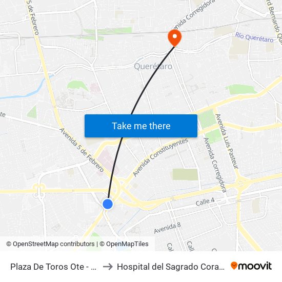 Plaza De Toros Ote - Pte to Hospital del Sagrado Corazon map