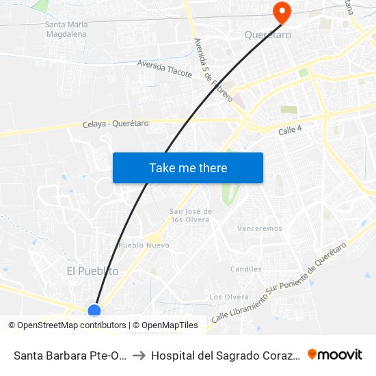 Santa Barbara Pte-Ote to Hospital del Sagrado Corazon map