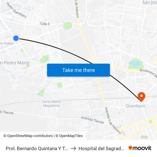 Prol. Bernardo Quintana Y Tarahumaras to Hospital del Sagrado Corazon map