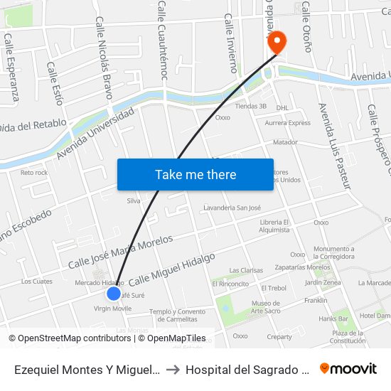 Ezequiel Montes Y Miguel Hidalgo to Hospital del Sagrado Corazon map