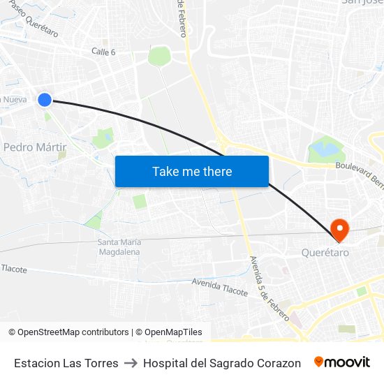 Estacion Las Torres to Hospital del Sagrado Corazon map
