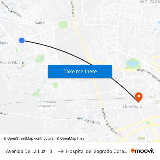 Avenida De La Luz 1323 to Hospital del Sagrado Corazon map