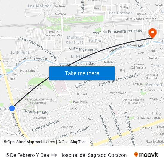 5 De Febrero Y Cea to Hospital del Sagrado Corazon map