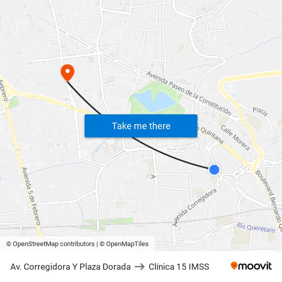 Av. Corregidora Y Plaza Dorada to Clínica 15 IMSS map