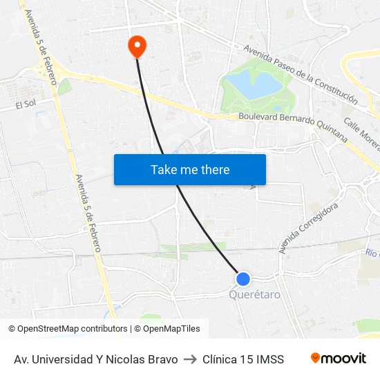 Av. Universidad Y Nicolas Bravo to Clínica 15 IMSS map