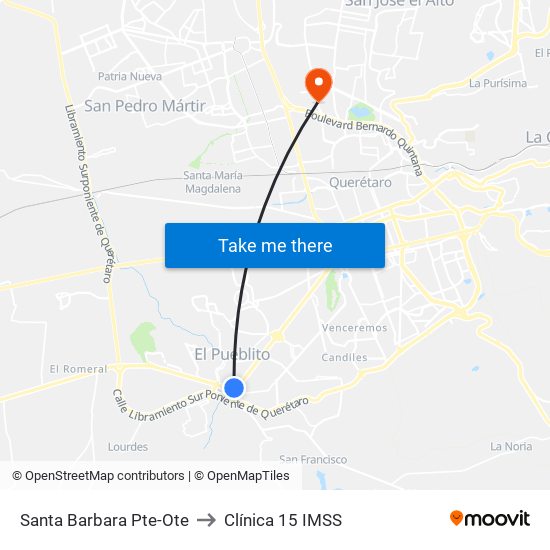 Santa Barbara Pte-Ote to Clínica 15 IMSS map