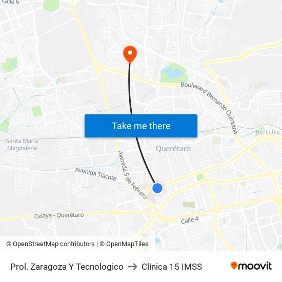 Prol. Zaragoza Y Tecnologico to Clínica 15 IMSS map