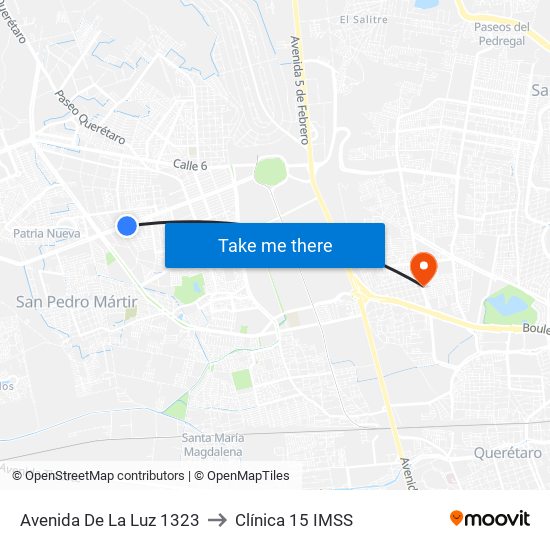 Avenida De La Luz 1323 to Clínica 15 IMSS map