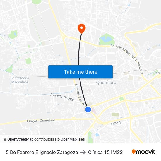 5 De Febrero E Ignacio Zaragoza to Clínica 15 IMSS map