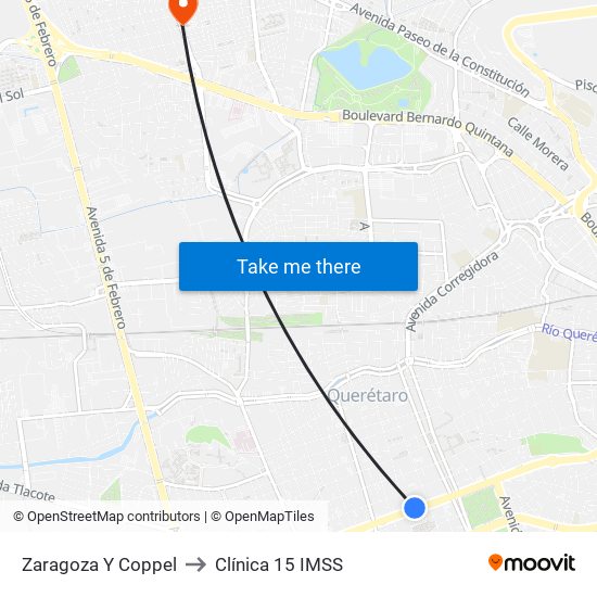 Zaragoza Y Coppel to Clínica 15 IMSS map