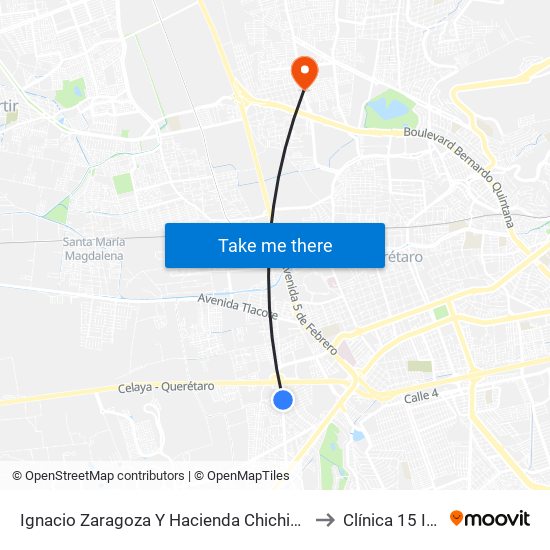 Ignacio Zaragoza Y Hacienda Chichimequillas to Clínica 15 IMSS map