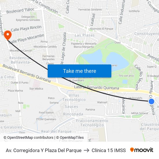 Av. Corregidora Y Plaza Del Parque to Clínica 15 IMSS map