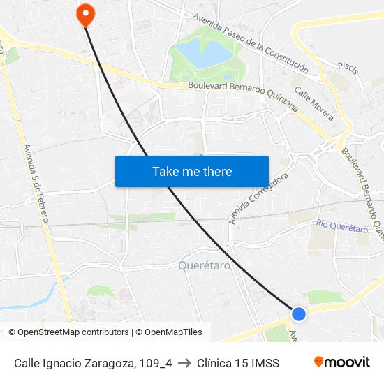 Calle Ignacio Zaragoza, 109_4 to Clínica 15 IMSS map