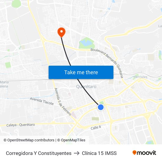 Corregidora Y Constituyentes to Clínica 15 IMSS map
