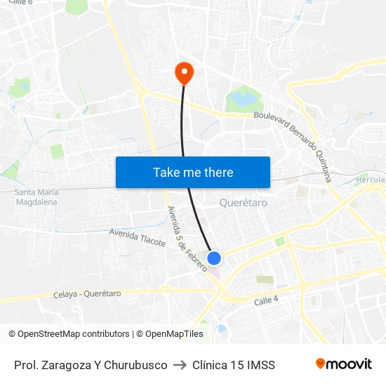 Prol. Zaragoza Y Churubusco to Clínica 15 IMSS map