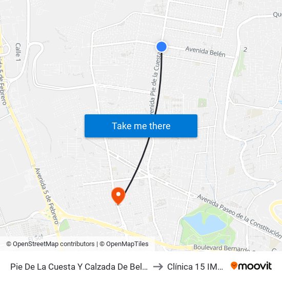 Pie De La Cuesta Y Calzada De Belen to Clínica 15 IMSS map