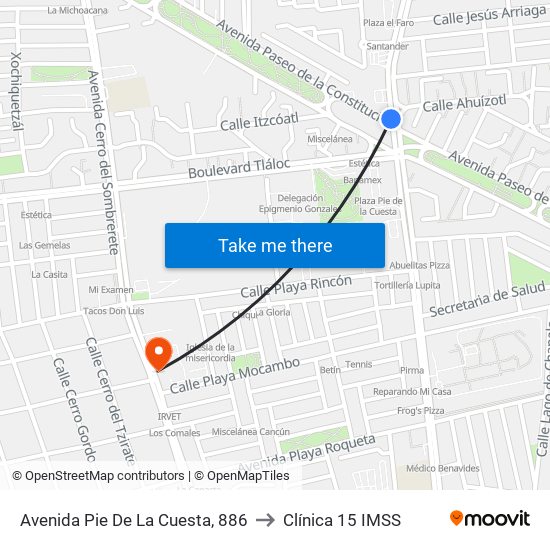 Avenida Pie De La Cuesta, 886 to Clínica 15 IMSS map