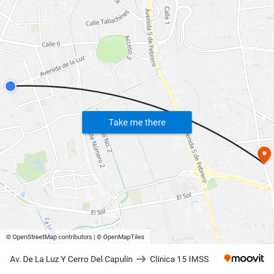 Av. De La Luz Y Cerro Del Capulín to Clínica 15 IMSS map