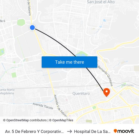 Av. 5 De Febrero Y Corporativo Santander to Hospital De La Santa Cruz map