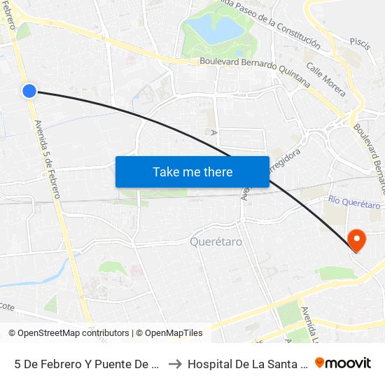 5 De Febrero Y Puente De Mabe to Hospital De La Santa Cruz map