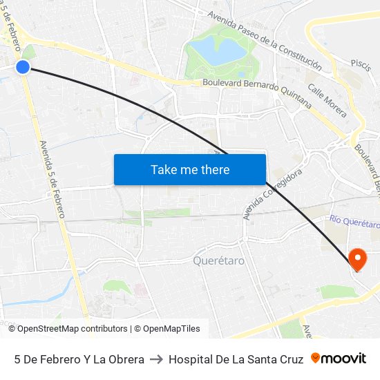5 De Febrero Y La Obrera to Hospital De La Santa Cruz map