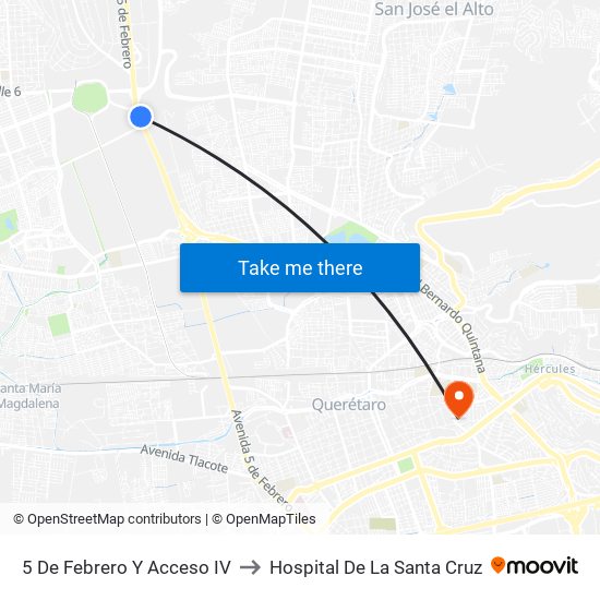 5 De Febrero Y Acceso IV to Hospital De La Santa Cruz map