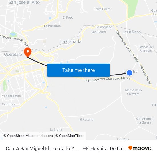 Carr A San Miguel El Colorado Y Calle San Juan Del Río to Hospital De La Santa Cruz map