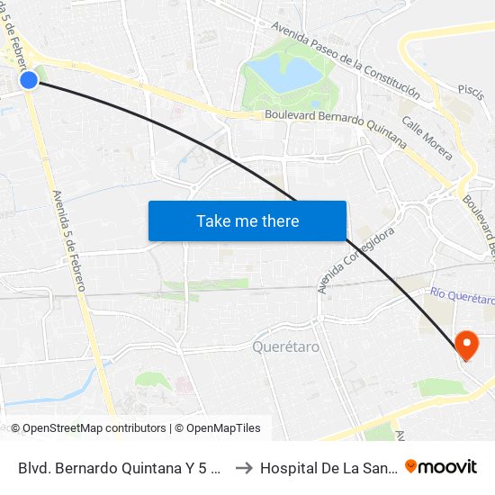 Blvd. Bernardo Quintana Y 5 De Febrero to Hospital De La Santa Cruz map