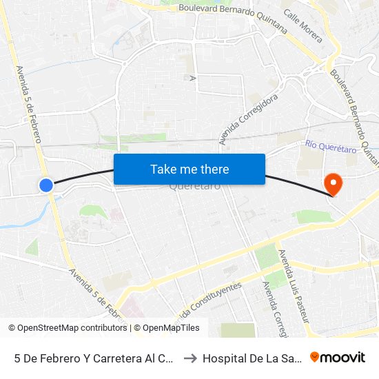 5 De Febrero Y Carretera Al Campo Militar to Hospital De La Santa Cruz map