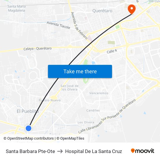 Santa Barbara Pte-Ote to Hospital De La Santa Cruz map