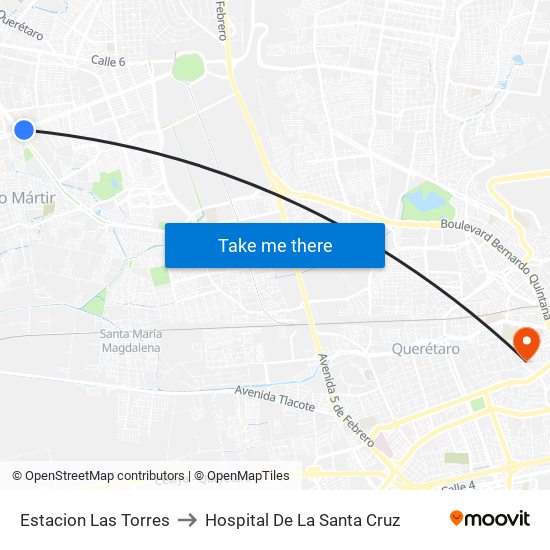Estacion Las Torres to Hospital De La Santa Cruz map