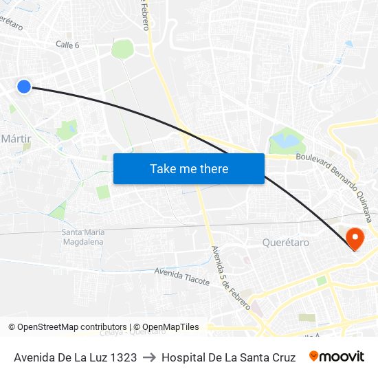 Avenida De La Luz 1323 to Hospital De La Santa Cruz map