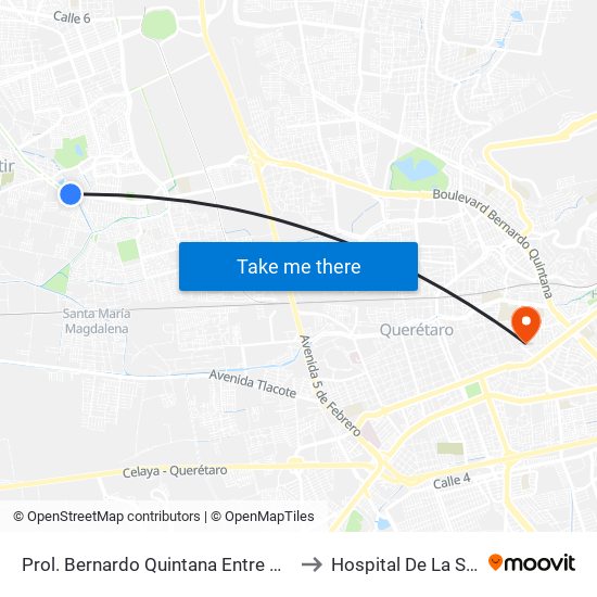 Prol. Bernardo Quintana Entre Pinos Y Berenice to Hospital De La Santa Cruz map