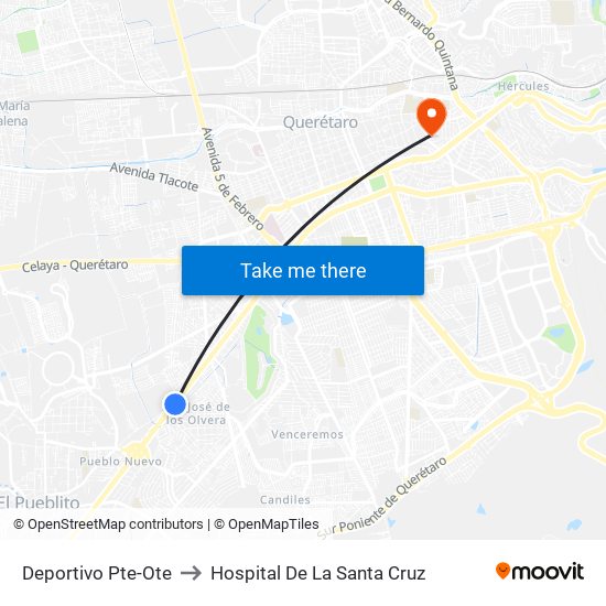 Deportivo Pte-Ote to Hospital De La Santa Cruz map