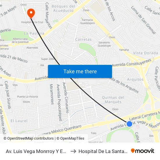 Av. Luis Vega Monrroy Y Estadio to Hospital De La Santa Cruz map