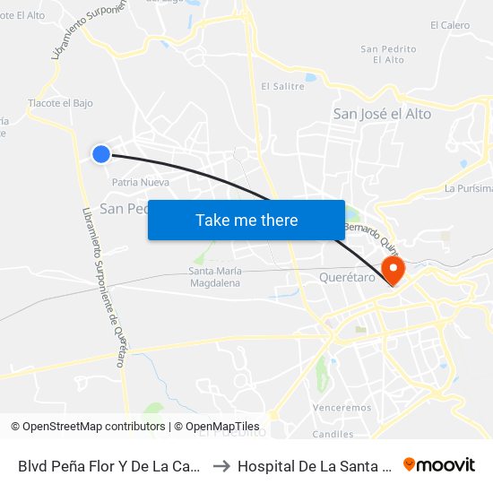 Blvd Peña Flor Y De La Cantera to Hospital De La Santa Cruz map