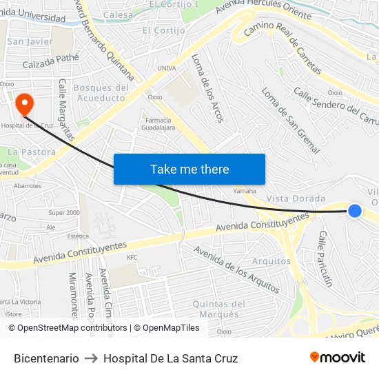 Bicentenario to Hospital De La Santa Cruz map