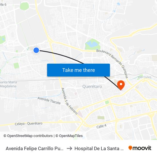 Avenida Felipe Carrillo Puerto to Hospital De La Santa Cruz map