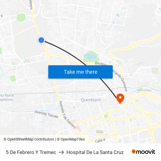 5 De Febrero Y Tremec to Hospital De La Santa Cruz map