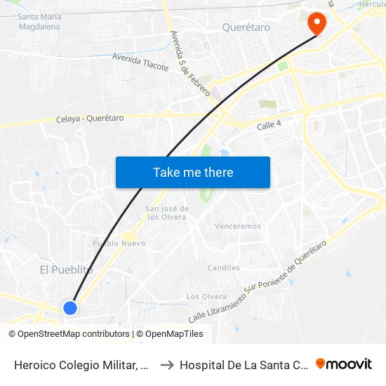 Heroico Colegio Militar, 86b to Hospital De La Santa Cruz map