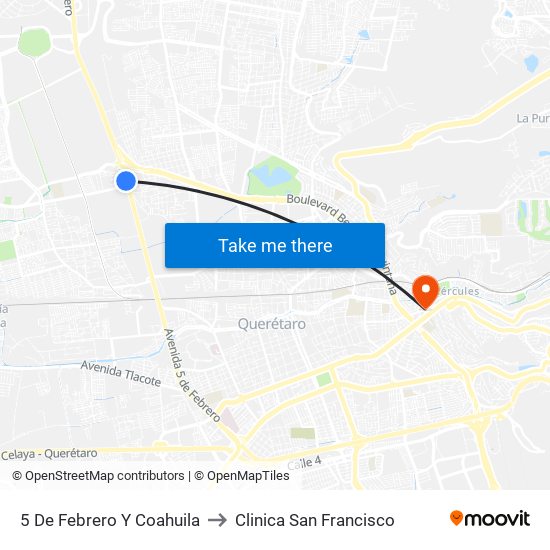5 De Febrero Y Coahuila to Clinica San Francisco map
