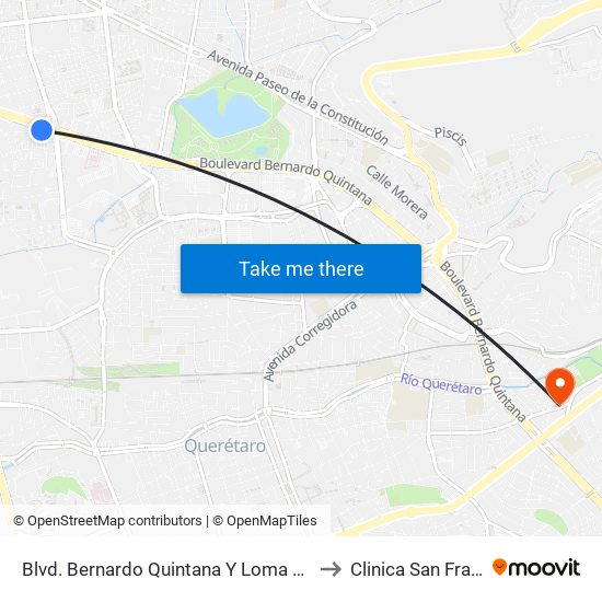 Blvd. Bernardo Quintana Y Loma De San Pablo to Clinica San Francisco map