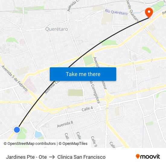Jardines Pte - Ote to Clinica San Francisco map